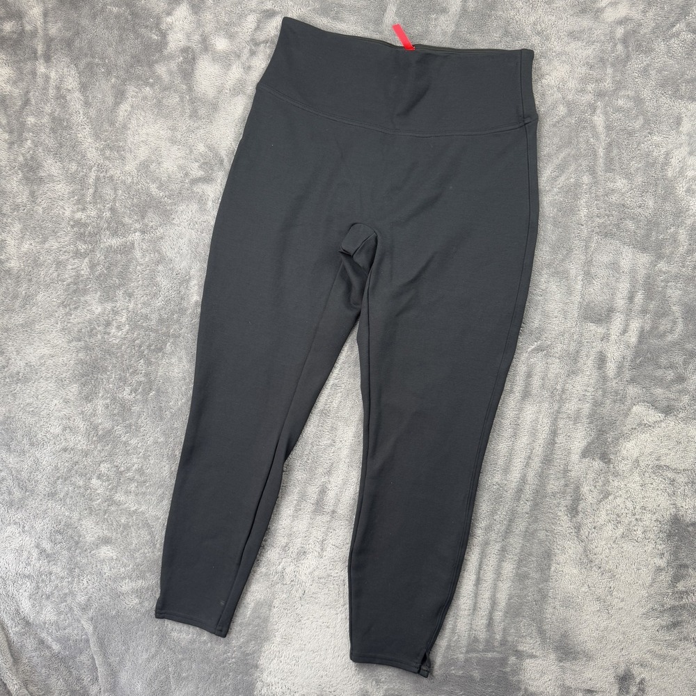 Spanx‎ Perfect Leggings Ponte Hem Split Womens M Black High Rise Stretch Yoga